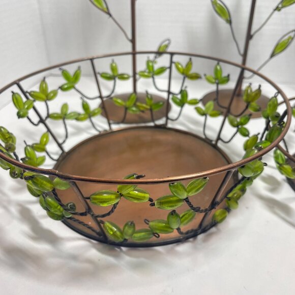 Decorative Shastra Copper & Green Beaded Candle Holder & Bowl Set Made in India - Picture 5 of 12